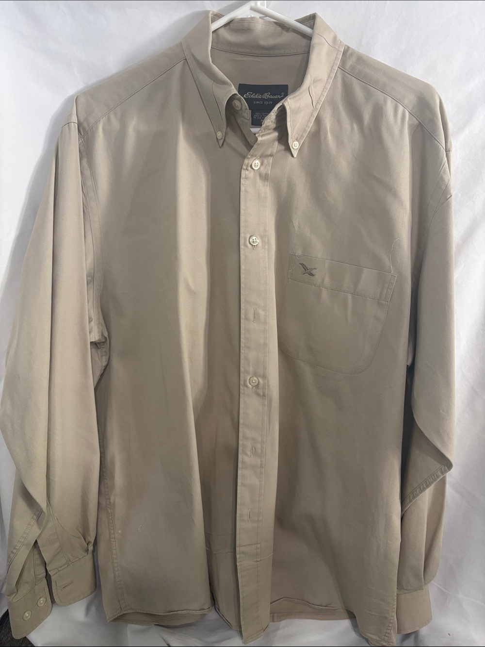 Eddie Bauer Men's Light Stone Button-Front Dress Shirt